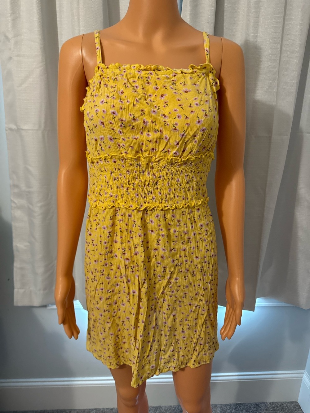 Cute Blush size L yellow floral gauze smocked sleeveless dress new